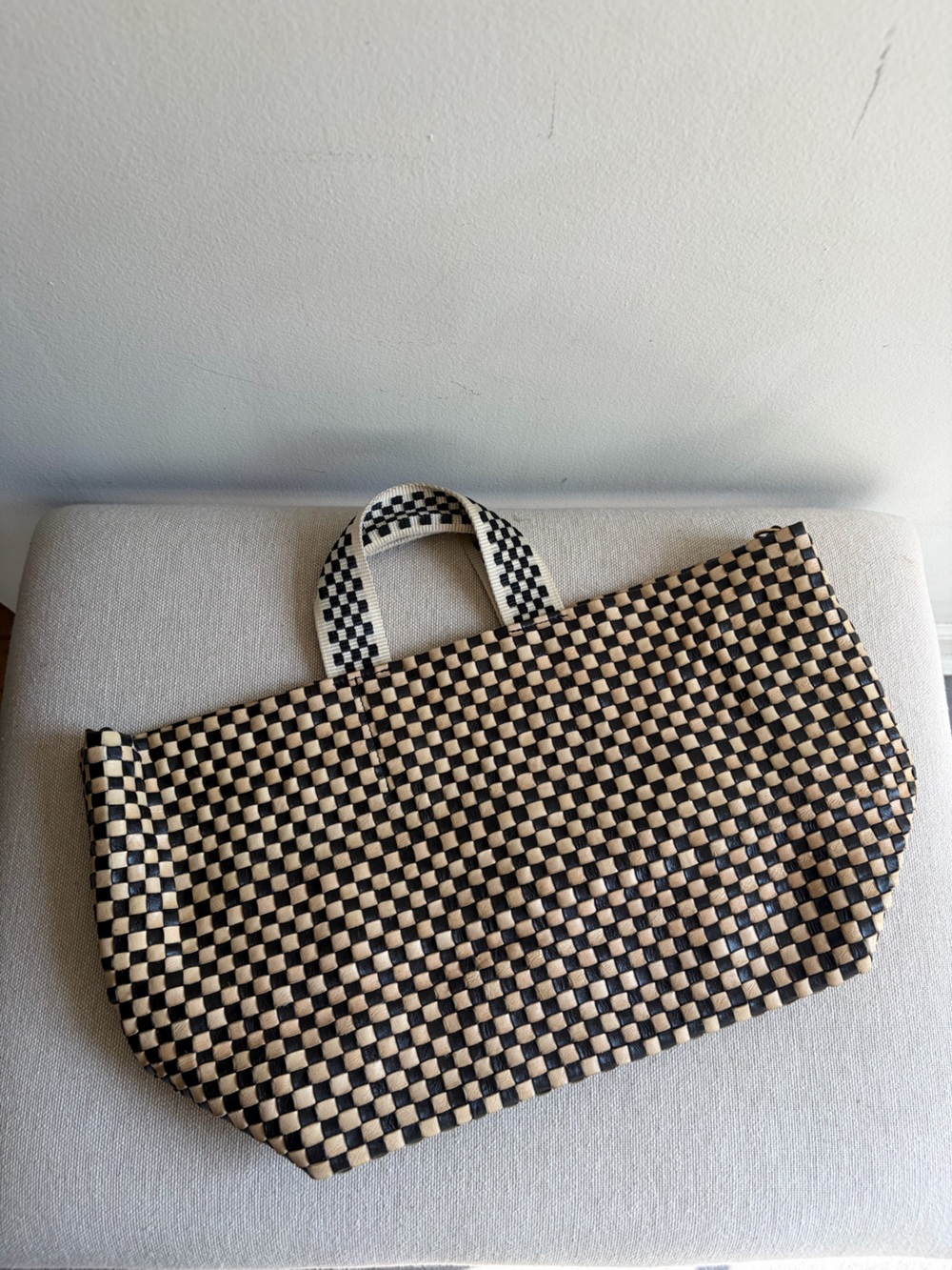 CLARE V Woven Checked Leather Tote - Picture 3 of 6